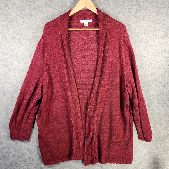 august silk Sweaters - August Silk Woman Cardigan Sweater 3X Burgundy Red Open Front Knit Layering